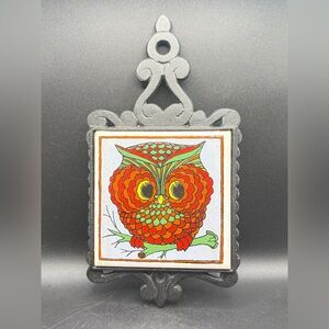 Price Products ABB Vintage MCM Colorful Metal & Ceramic Owl Trivet Kitchenware